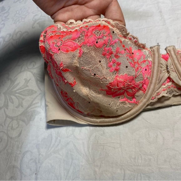 VS Rhinestone Lace Embroidered Bra 36D Unlined Demi Floral Sheer Underwire - Picture 8 of 8